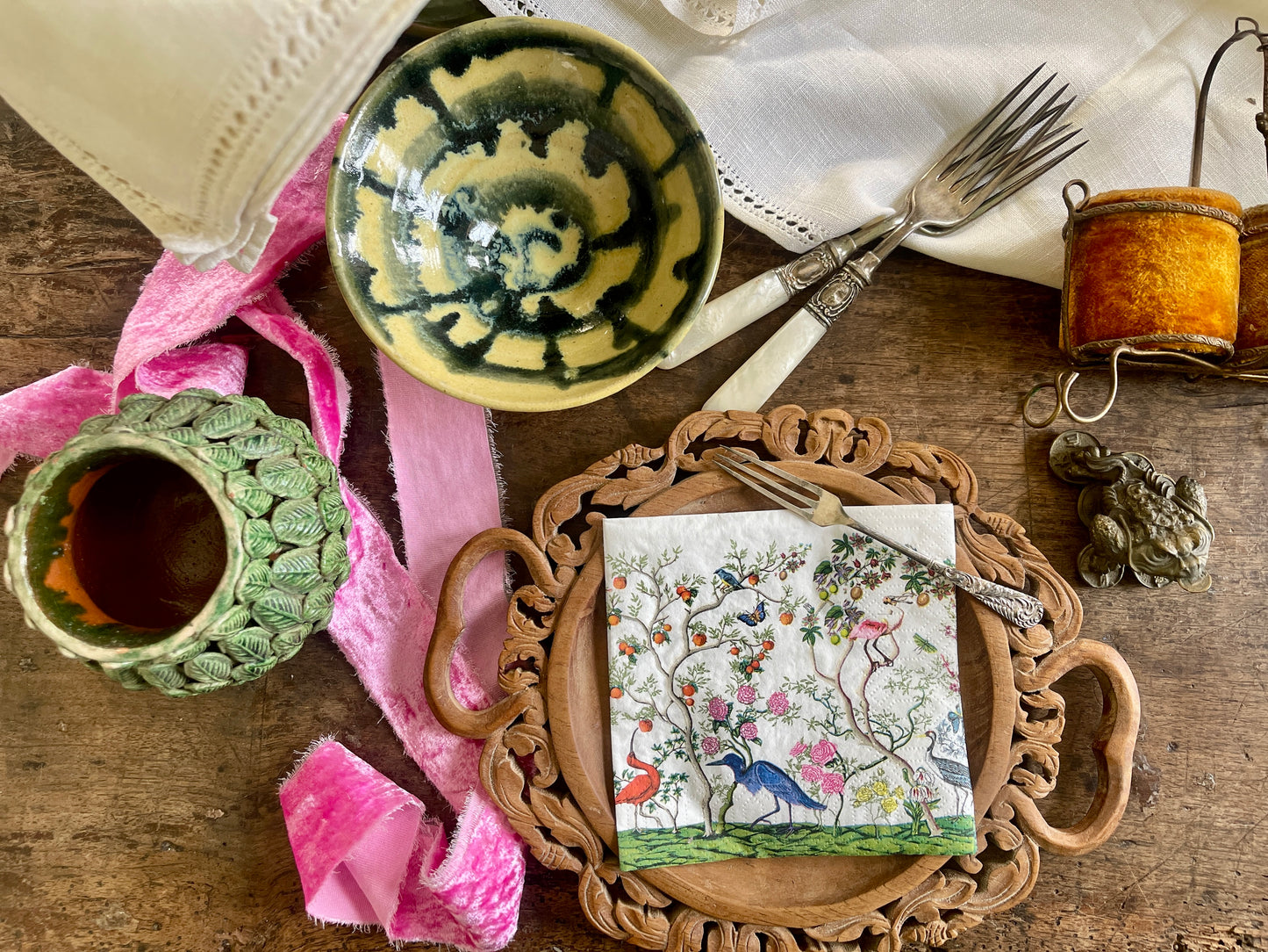 Exotic Birds and Fauna Chinoiserie Paper Cocktail Napkin