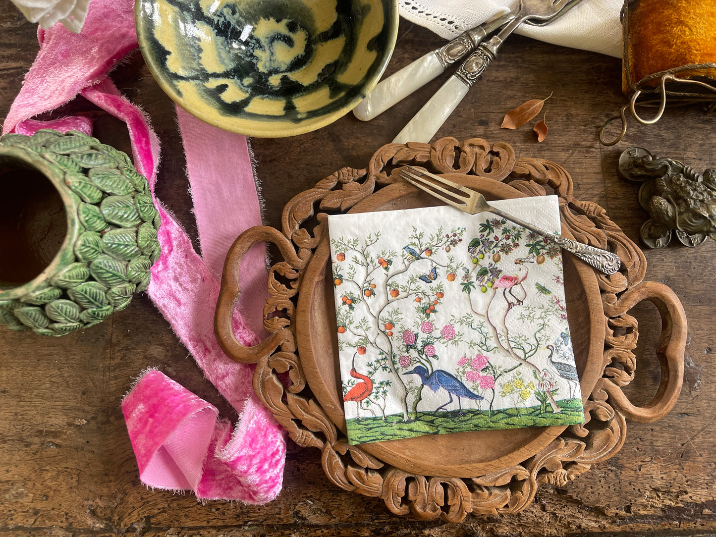 Exotic Birds and Fauna Chinoiserie Paper Cocktail Napkin