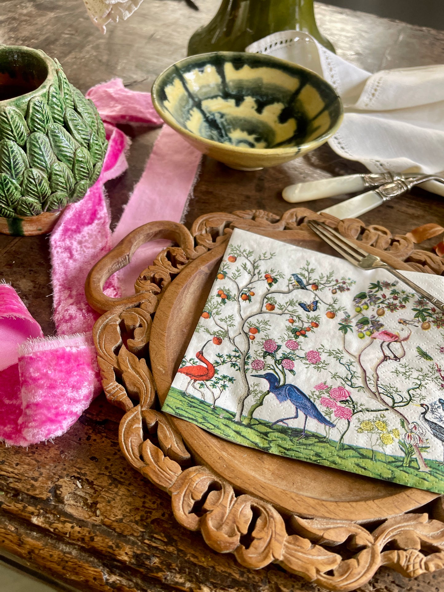 Exotic Birds and Fauna Chinoiserie Paper Cocktail Napkin
