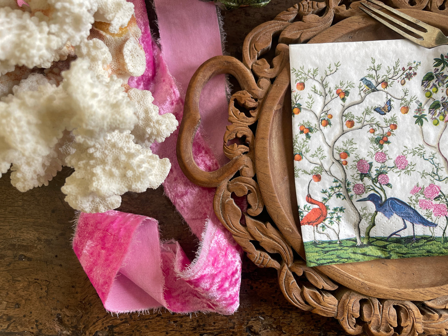 Exotic Birds and Fauna Chinoiserie Paper Cocktail Napkin