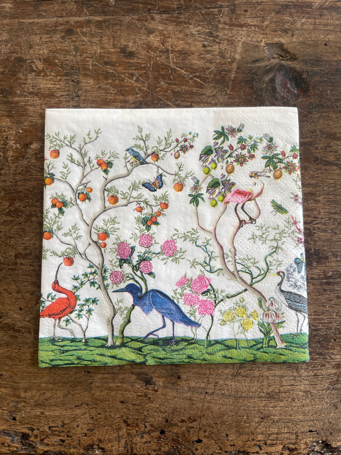 Exotic Birds and Fauna Chinoiserie Paper Cocktail Napkin