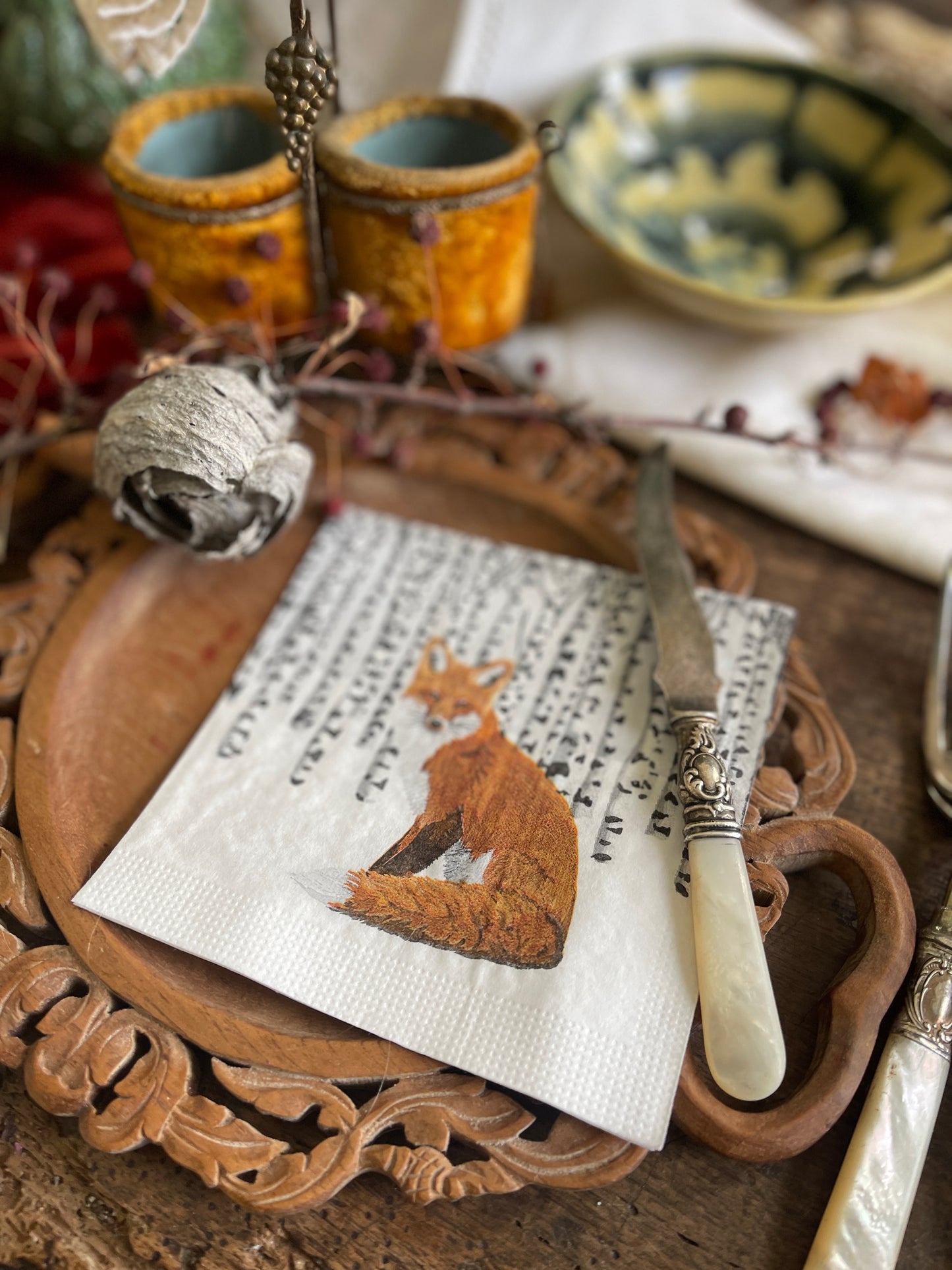 Fox in Winter Aspen Forest Paper Beverage Napkin