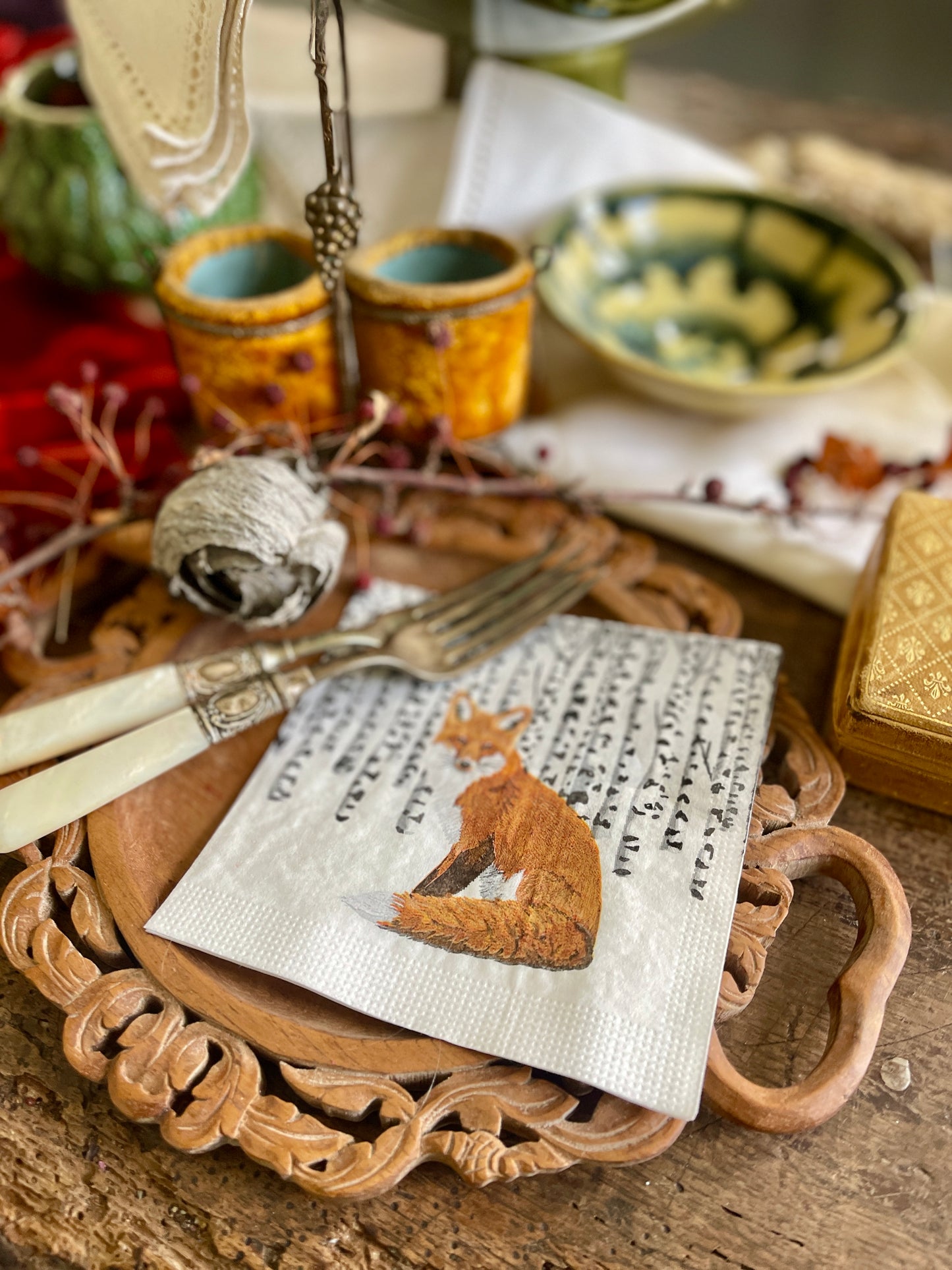 Fox in Winter Aspen Forest Paper Beverage Napkin