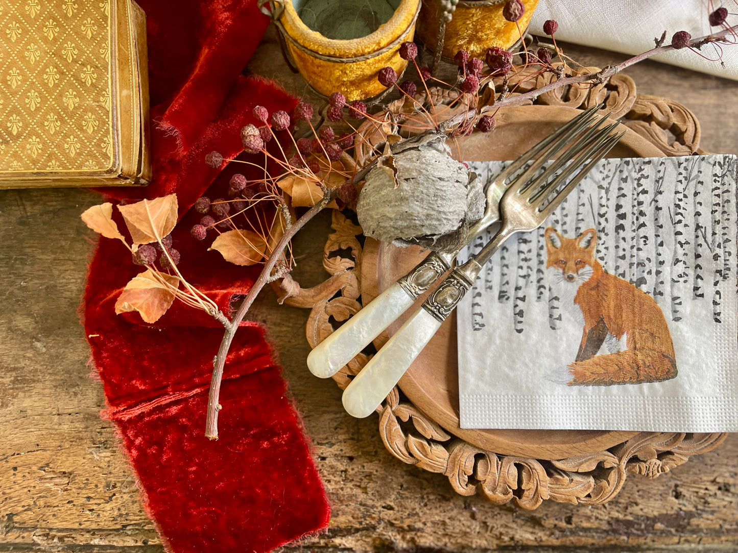 Fox in Winter Aspen Forest Paper Beverage Napkin