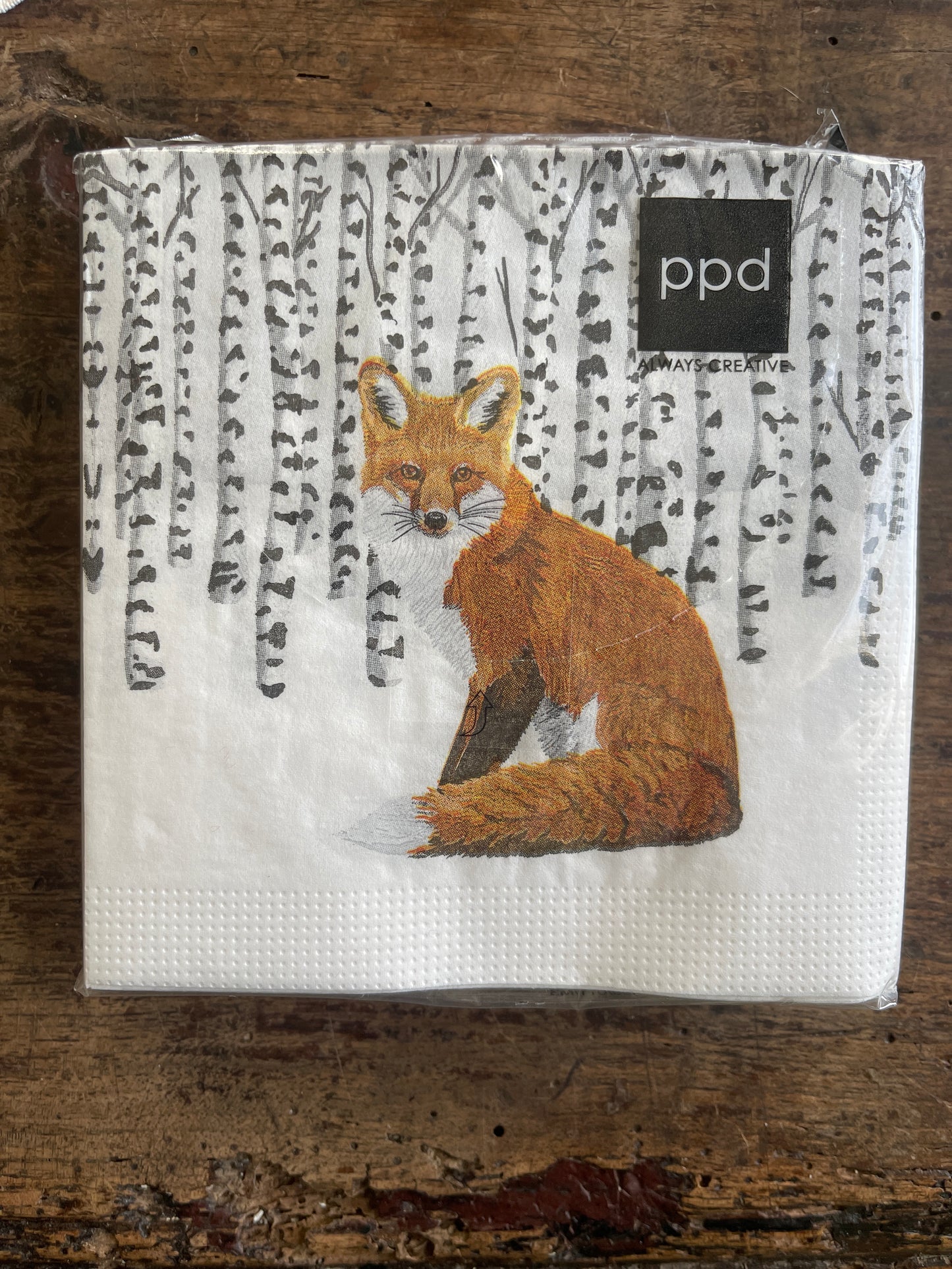 Fox in Winter Aspen Forest Paper Beverage Napkin