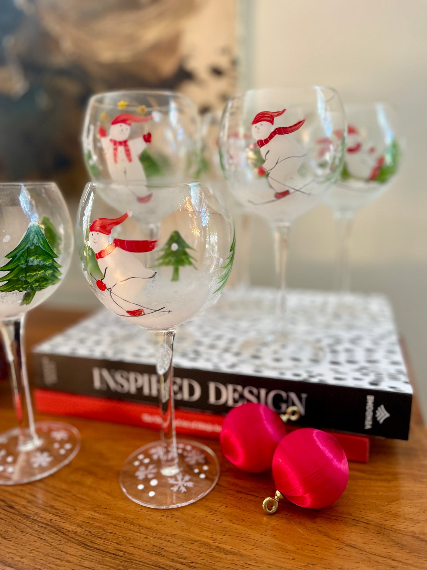 Handpainted Snowmen Winter Wonderland Wine Glasses - a set of 7