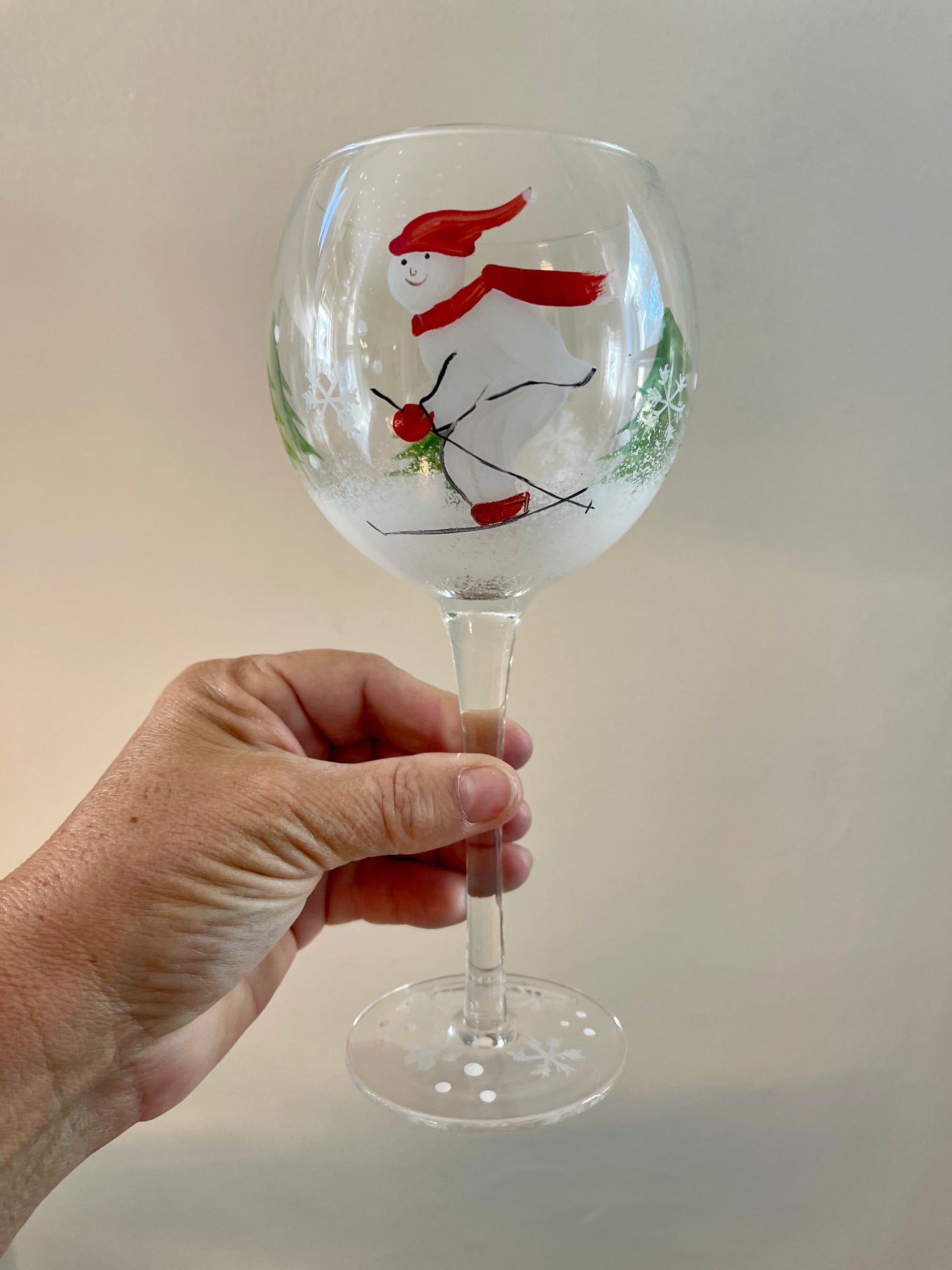 Handpainted Snowmen Winter Wonderland Wine Glasses - a set of 7