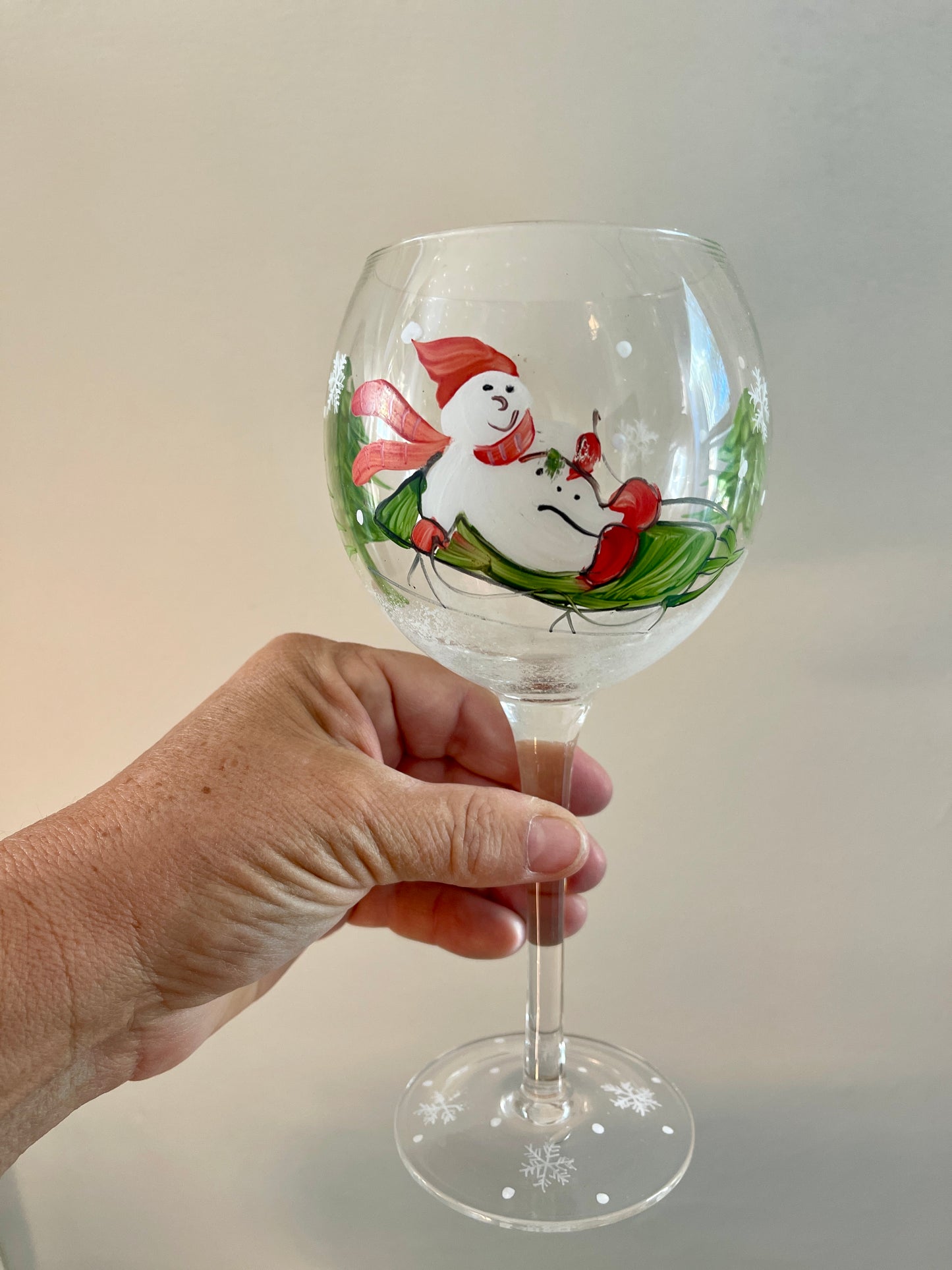 Handpainted Snowmen Winter Wonderland Wine Glasses - a set of 7