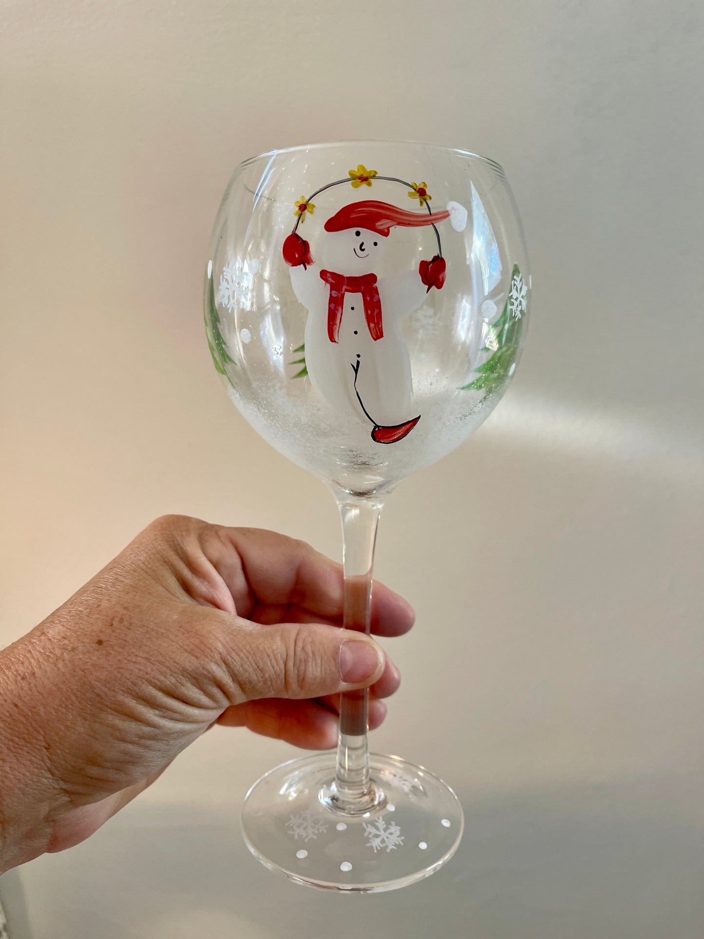 Handpainted Snowmen Winter Wonderland Wine Glasses - a set of 7