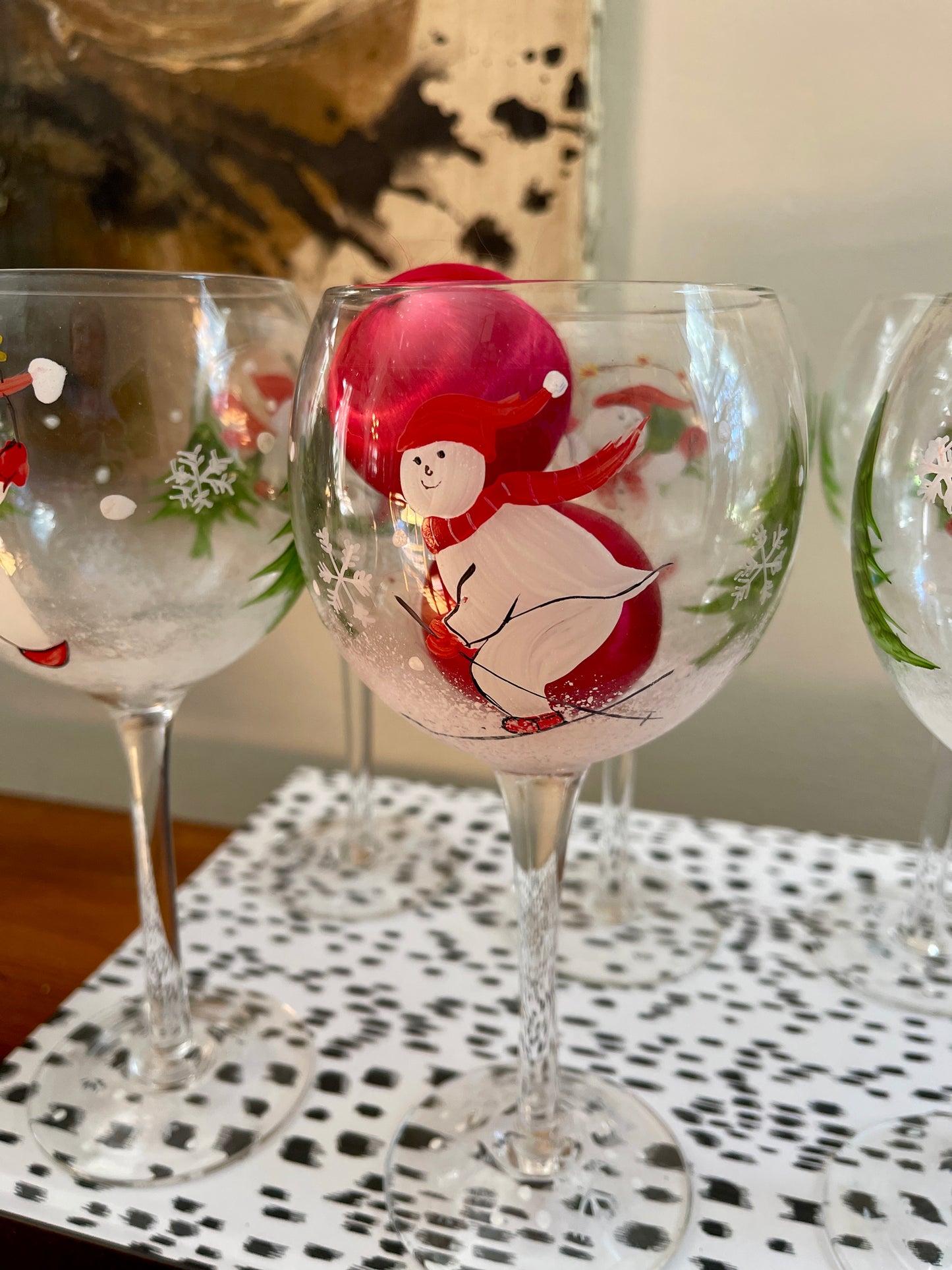 Handpainted Snowmen Winter Wonderland Wine Glasses - a set of 7