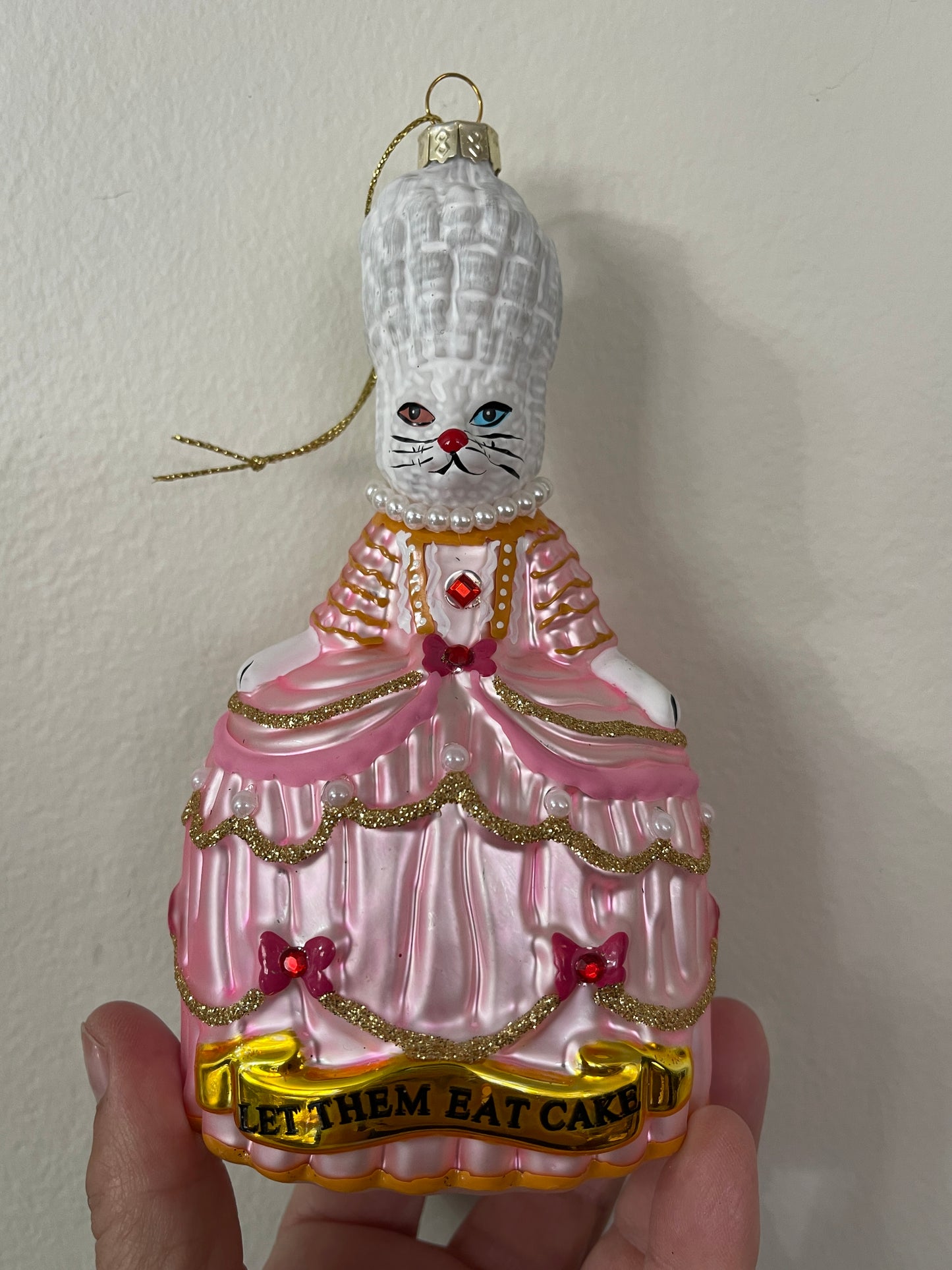 Marie Antoinette White Cat Glass Ornament Let Them Eat Cake Masterpiece Collection