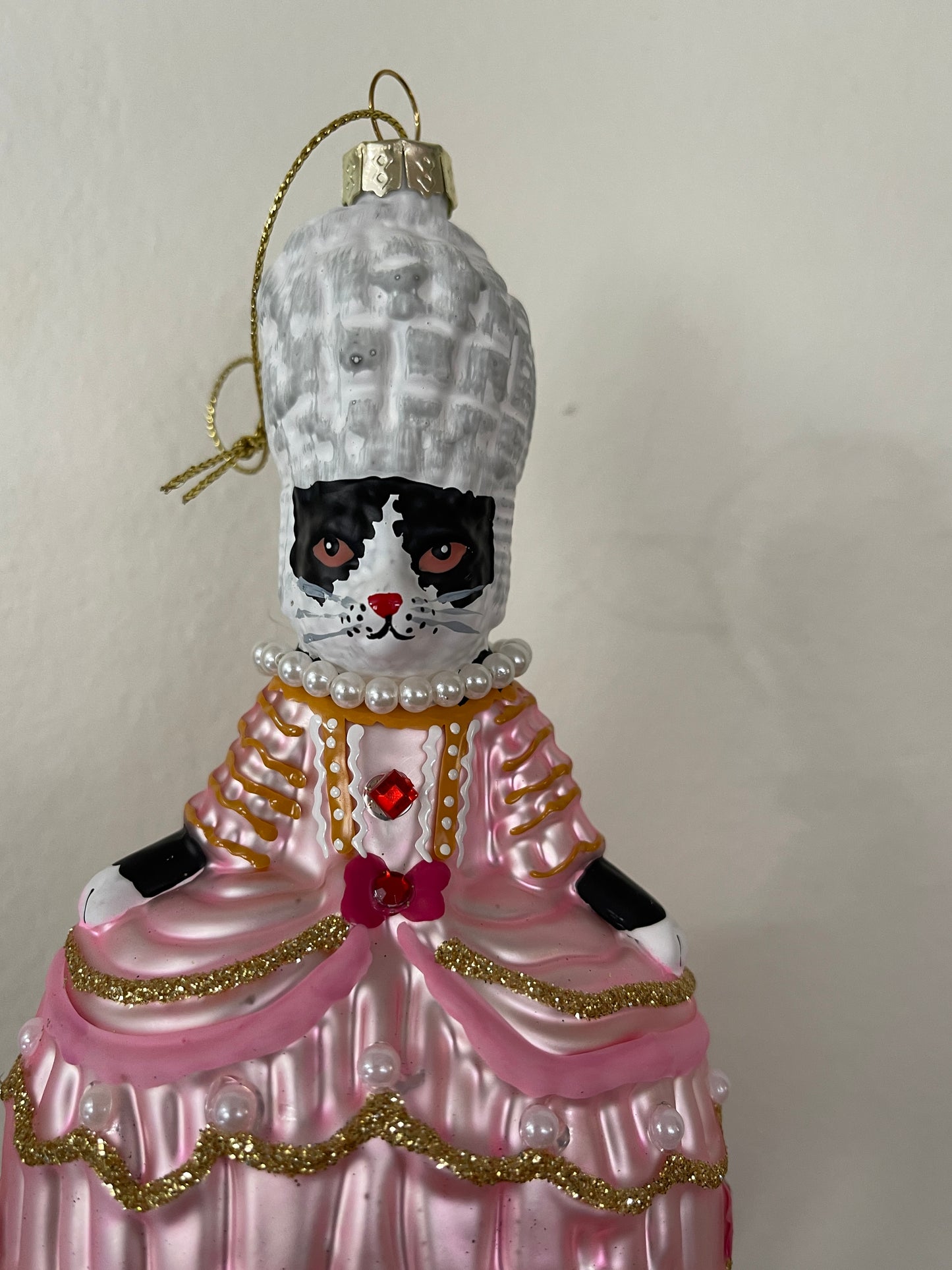 Marie Antoinette Black and White Tuxedo Cat Glass Ornament Let Them Eat Cake Masterpiece Collection