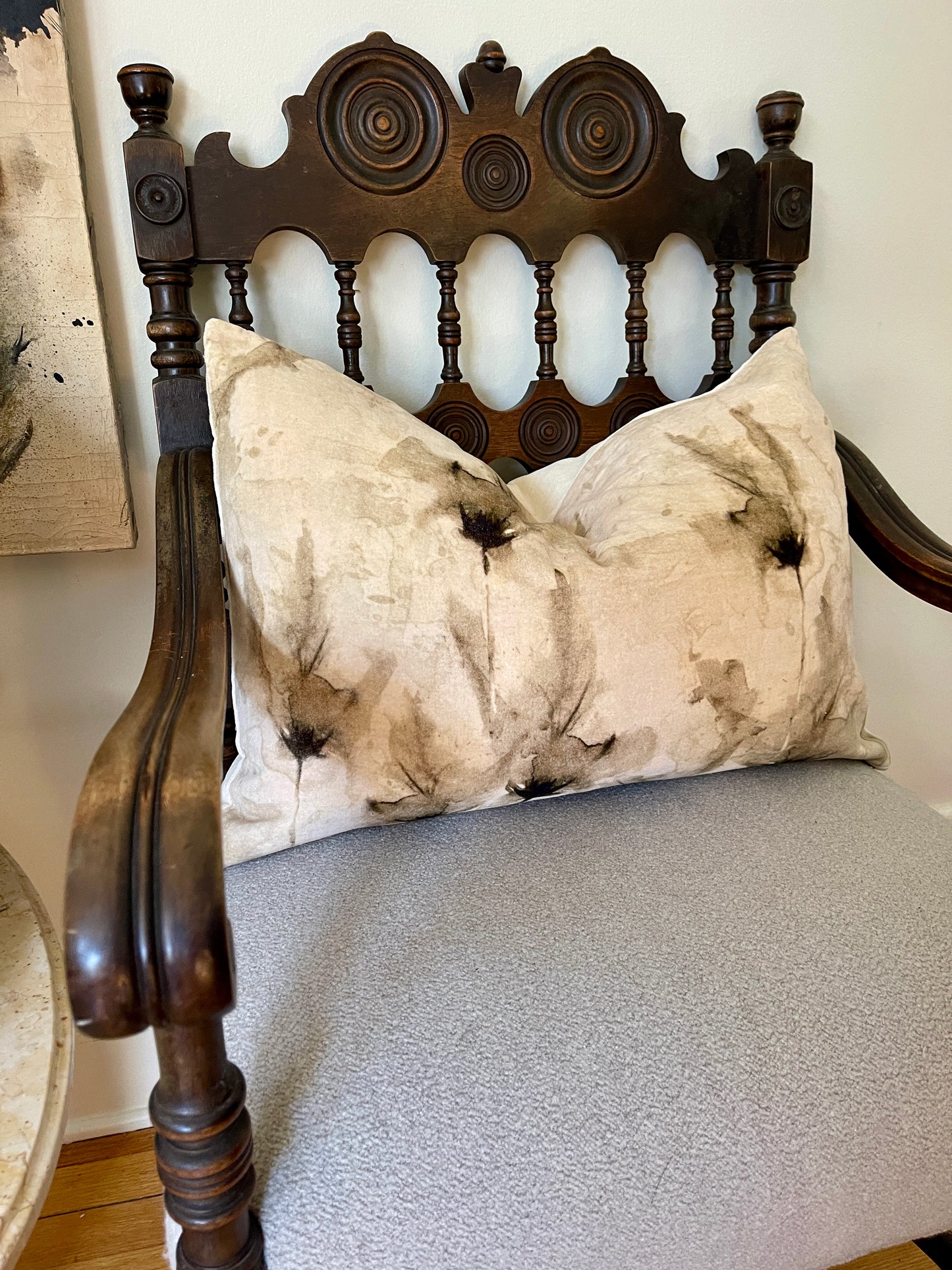 Sepia Toned Floral Velvet Pillow