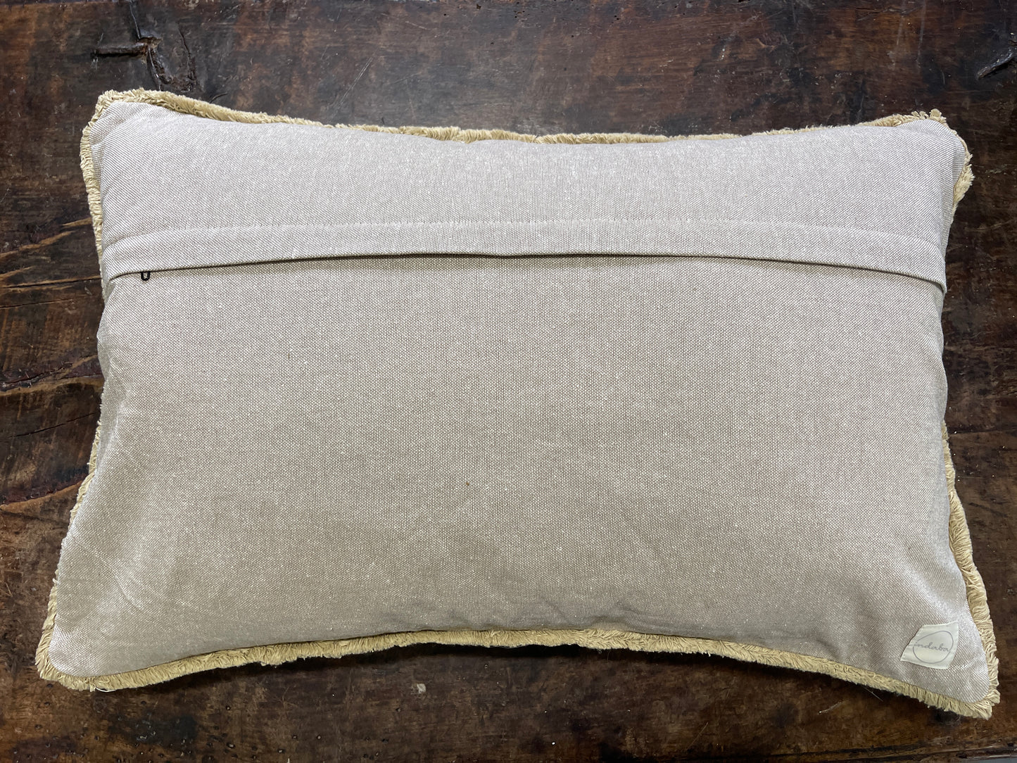 Neutral Geometric Tribal Pillow with Fringed Edges