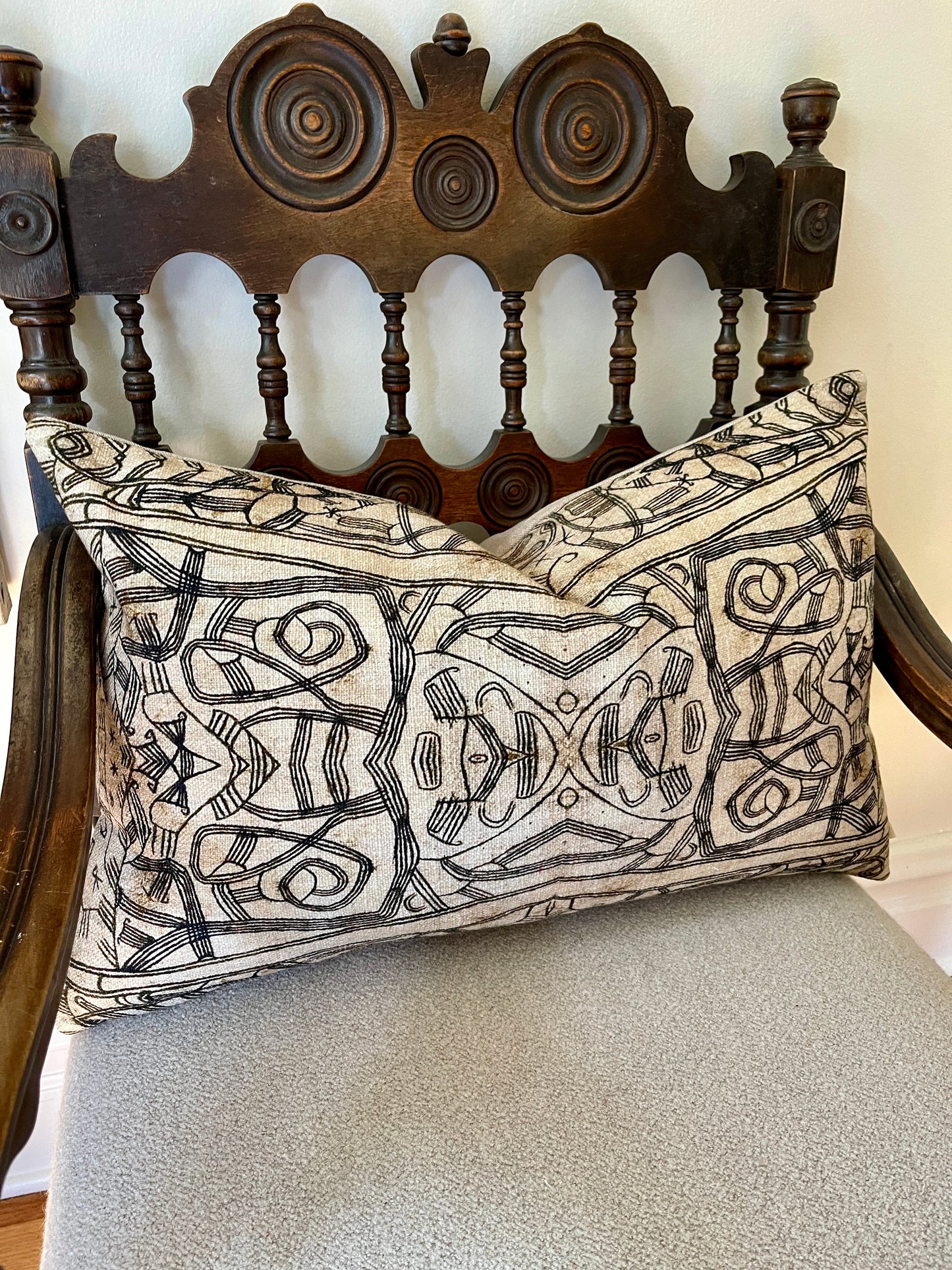 Textured Black and Cream Abstract Pillow