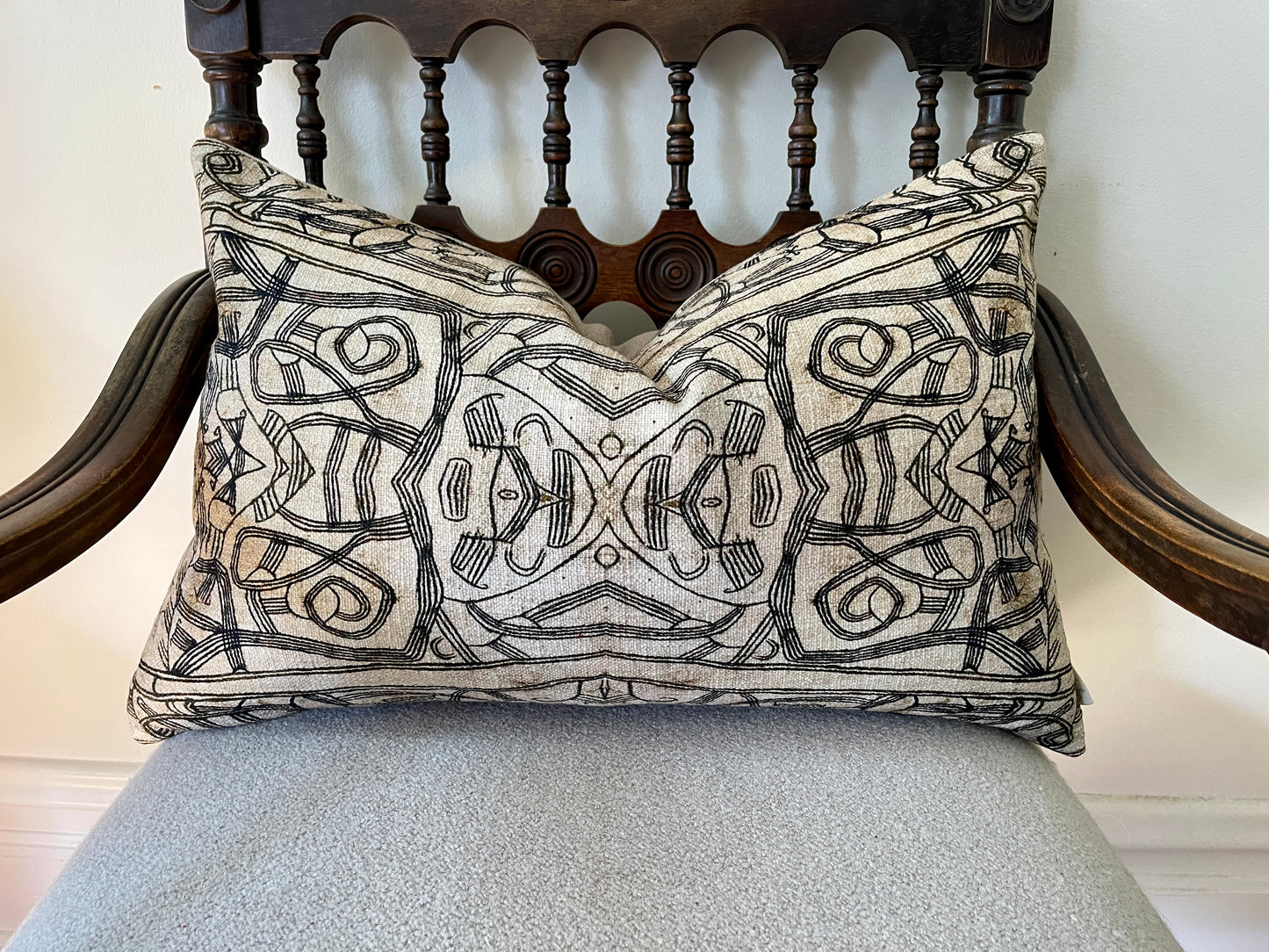 Textured Black and Cream Abstract Pillow