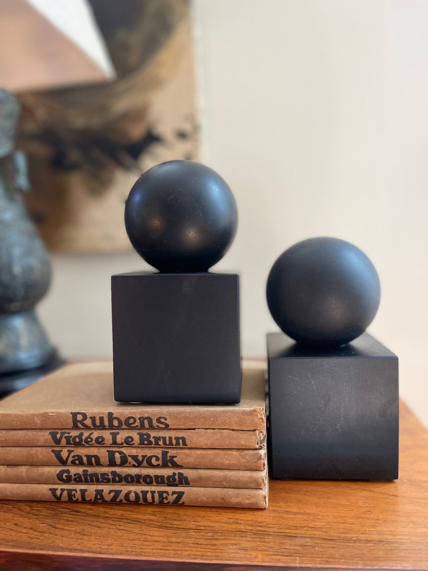 Jet Black Matte Finish Marble Bookends - a Pair