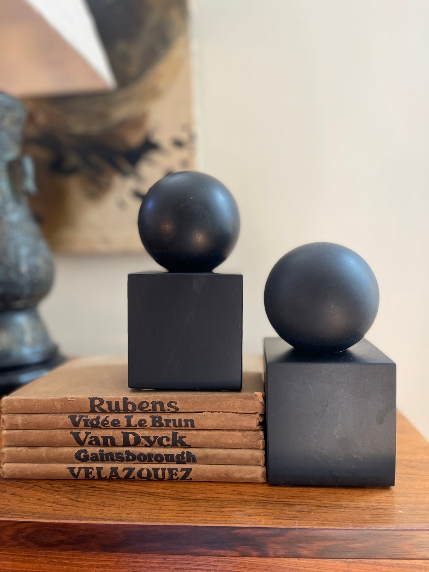 Jet Black Matte Finish Marble Bookends - a Pair