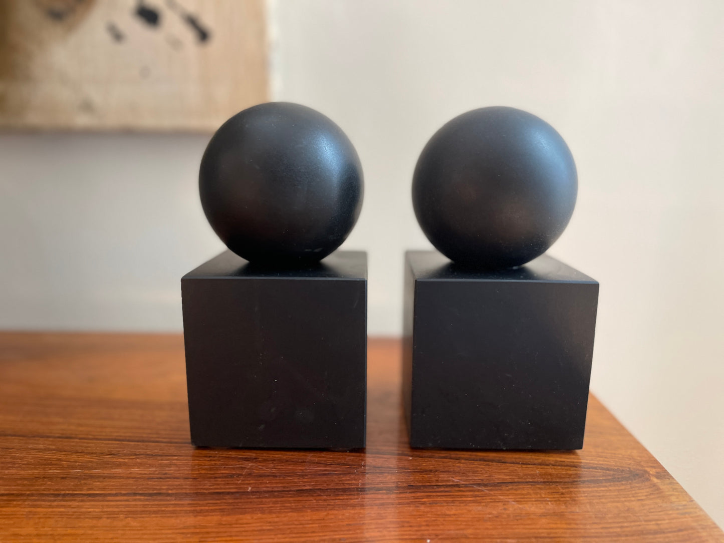 Jet Black Matte Finish Marble Bookends - a Pair