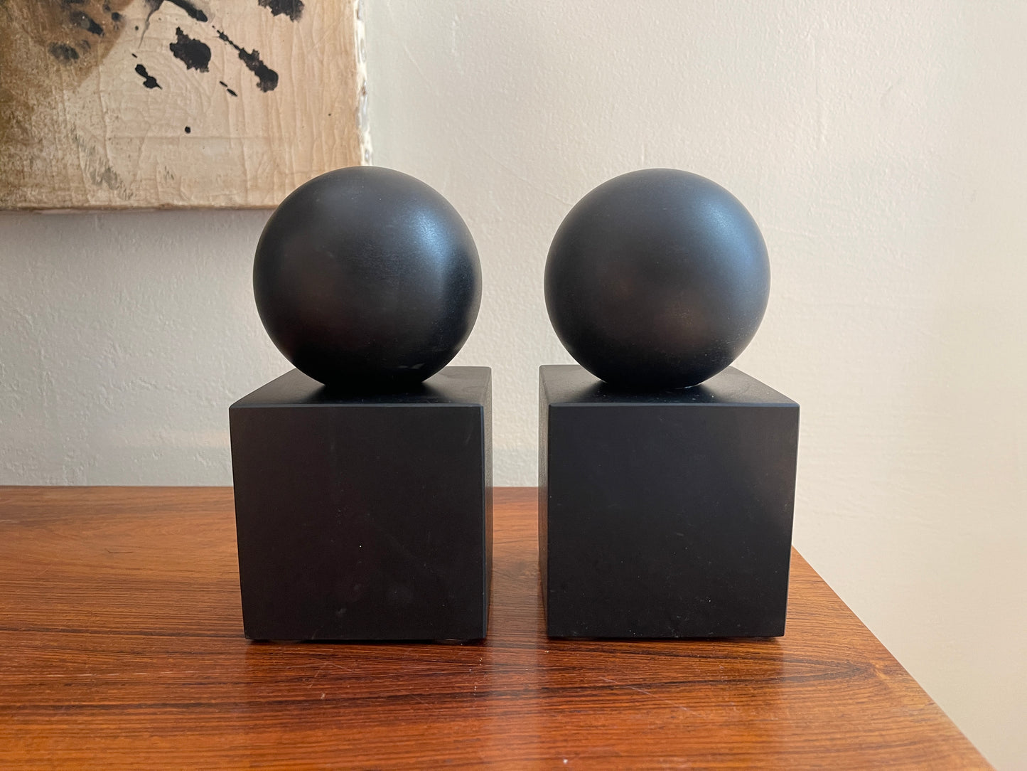 Jet Black Matte Finish Marble Bookends - a Pair