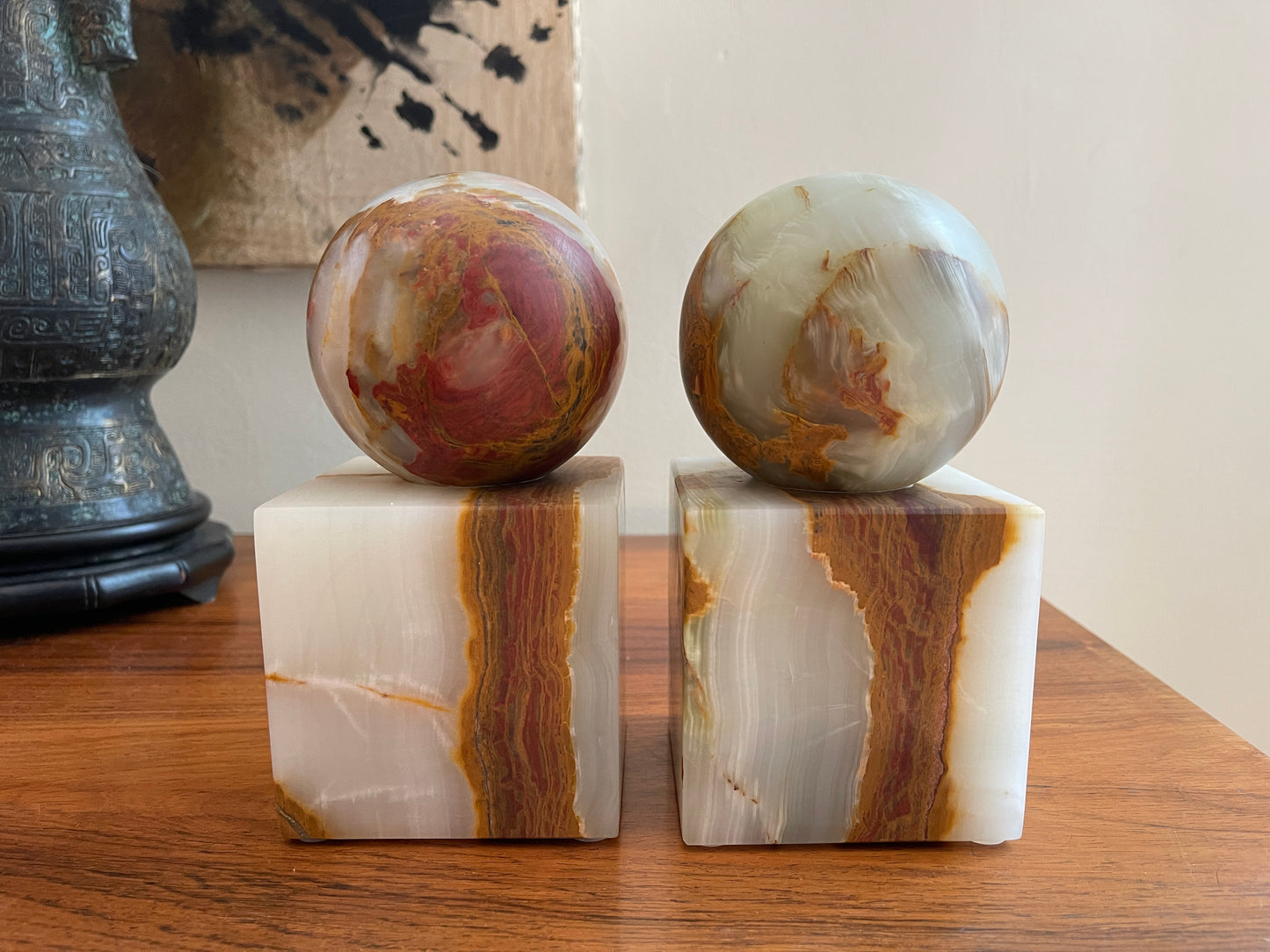 Light Green Onyx Stone Bookends - a Pair