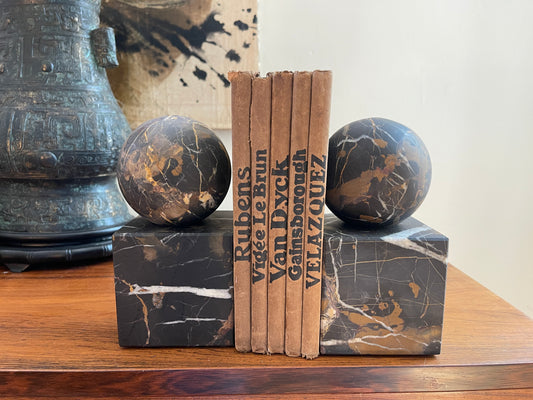 Black and Gold Marble Bookends - a Pair