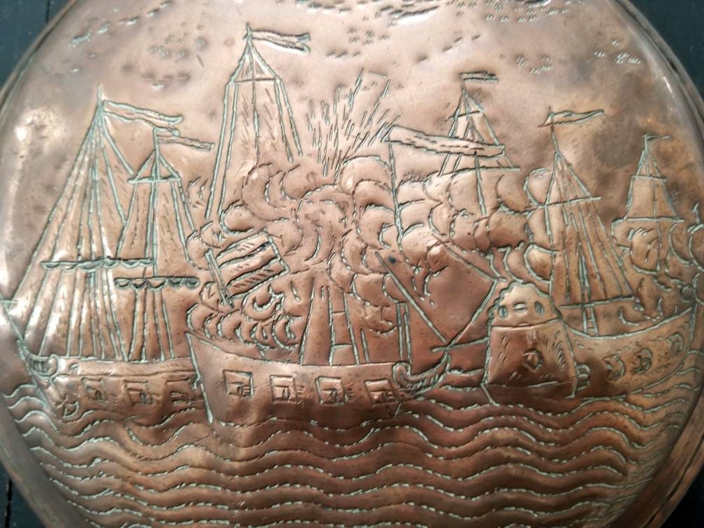 Vintage Copper Art of Sailing Ships New England Americana Folk Art