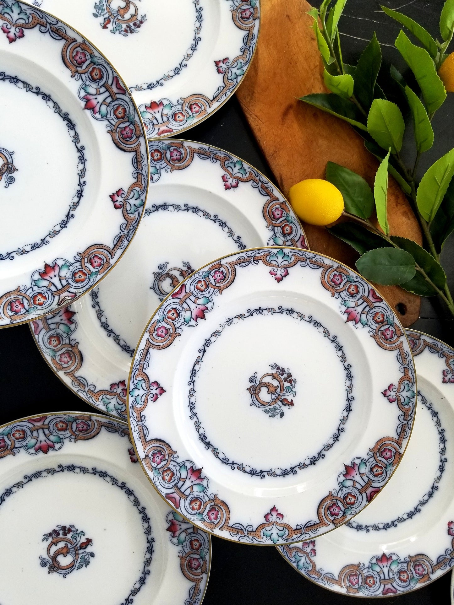 Set of Six () Wedgwood Plates in Liffey Pattern Flow Blue English Ironstone Blue Willow Chic