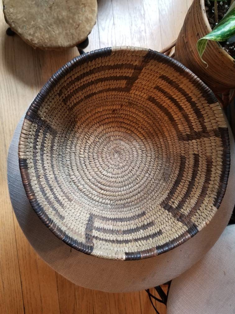 Vintage Native American Woven 9.25" Diameter Basket Ethnic Tribal Southwest Pima Papago Chic