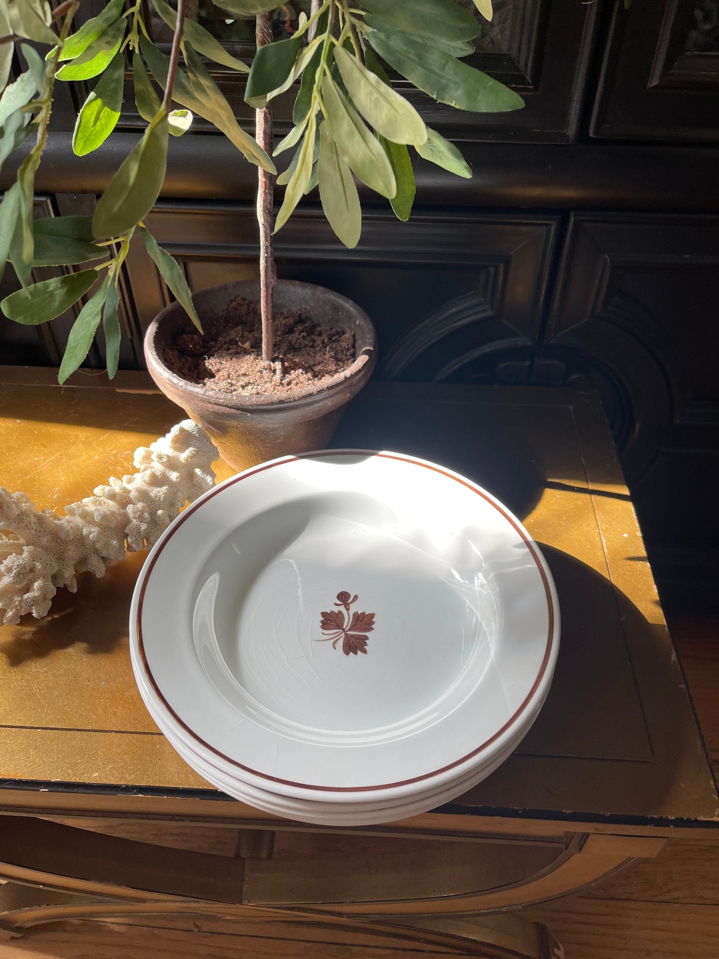 Set of Four (4) White English Ironstone 8” Shallow Soup Bowl by Alfred Meakin England Farmhouse Cottage