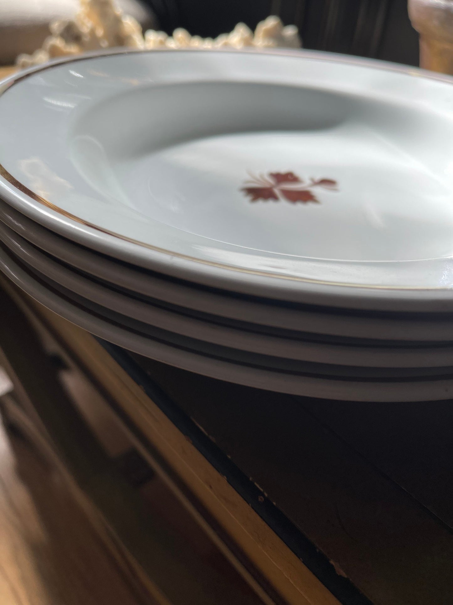 Set of Four (4) White English Ironstone 8” Shallow Soup Bowl by Alfred Meakin England Farmhouse Cottage