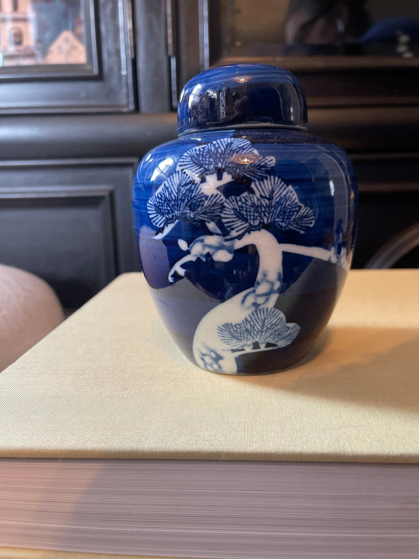 Blue and White Cherry Blossom 5in Ginger Jar Chinoiserie Chinese Ceramic Japanese Asian Decor Coastal