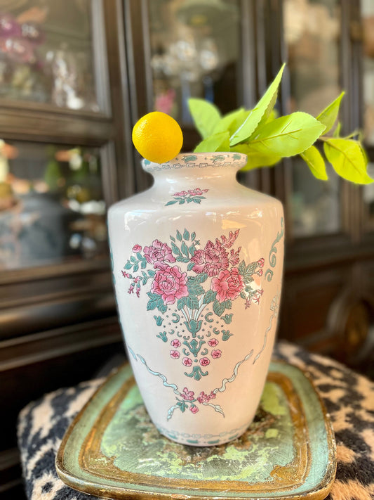 Vintage Pink Chinoiserie Vase by Toyo Chinese Ceramic Mantel Decor