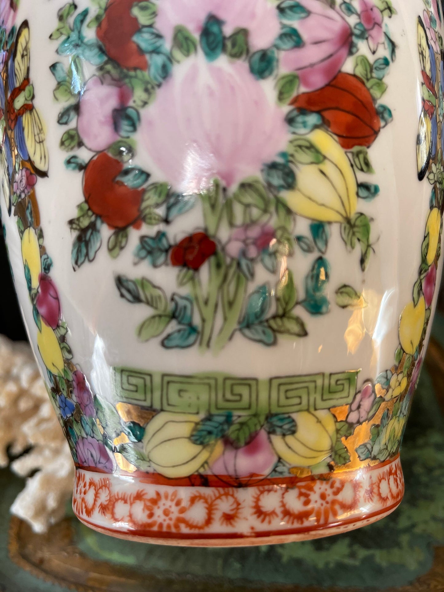 Vintage 12” Famille Rose Vase Chinoiserie Chinese Ceramic Ming Qing