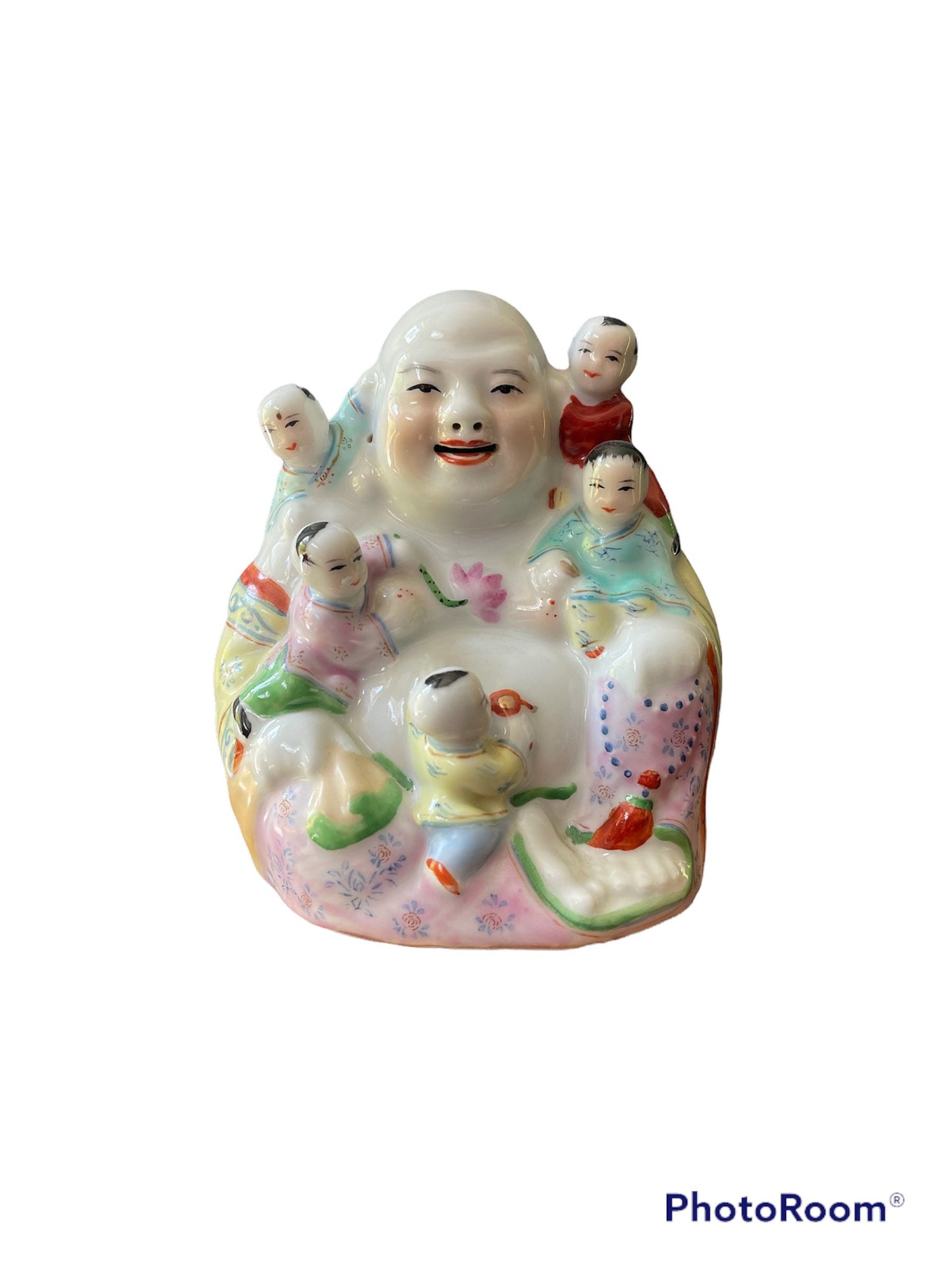 Vintage laughing Buddha with 5 children