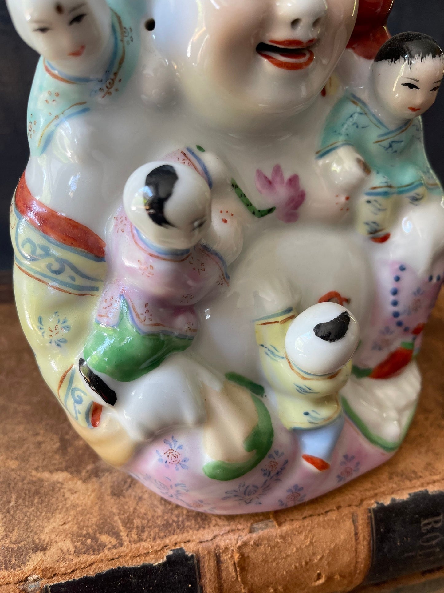 Vintage laughing Buddha with 5 children