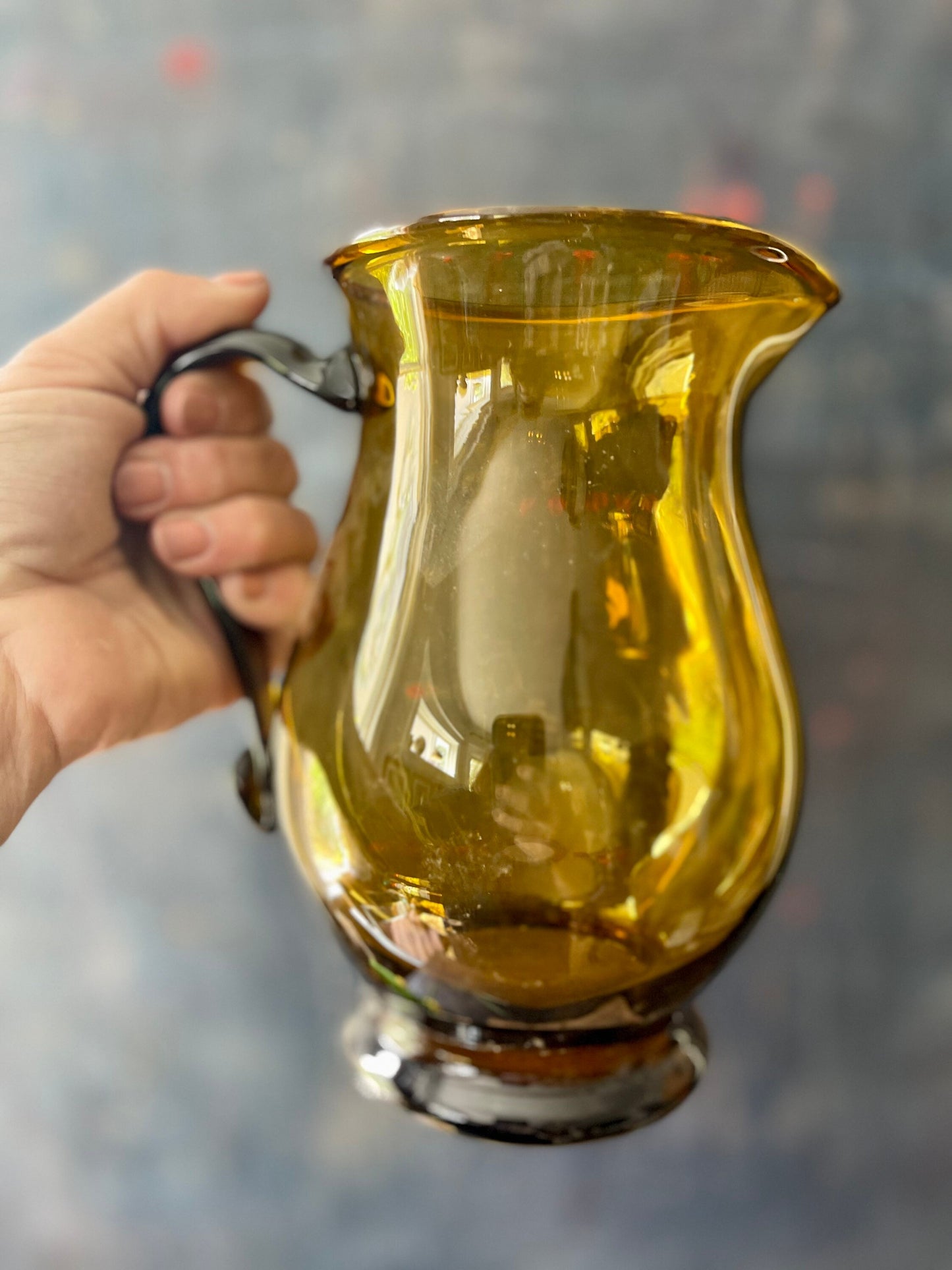 Vintage Amber Handblown Glass Pitcher Barware Entertaining