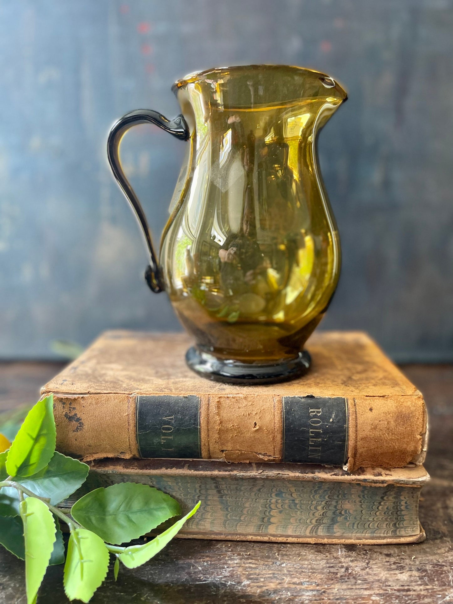 Vintage Amber Handblown Glass Pitcher Barware Entertaining