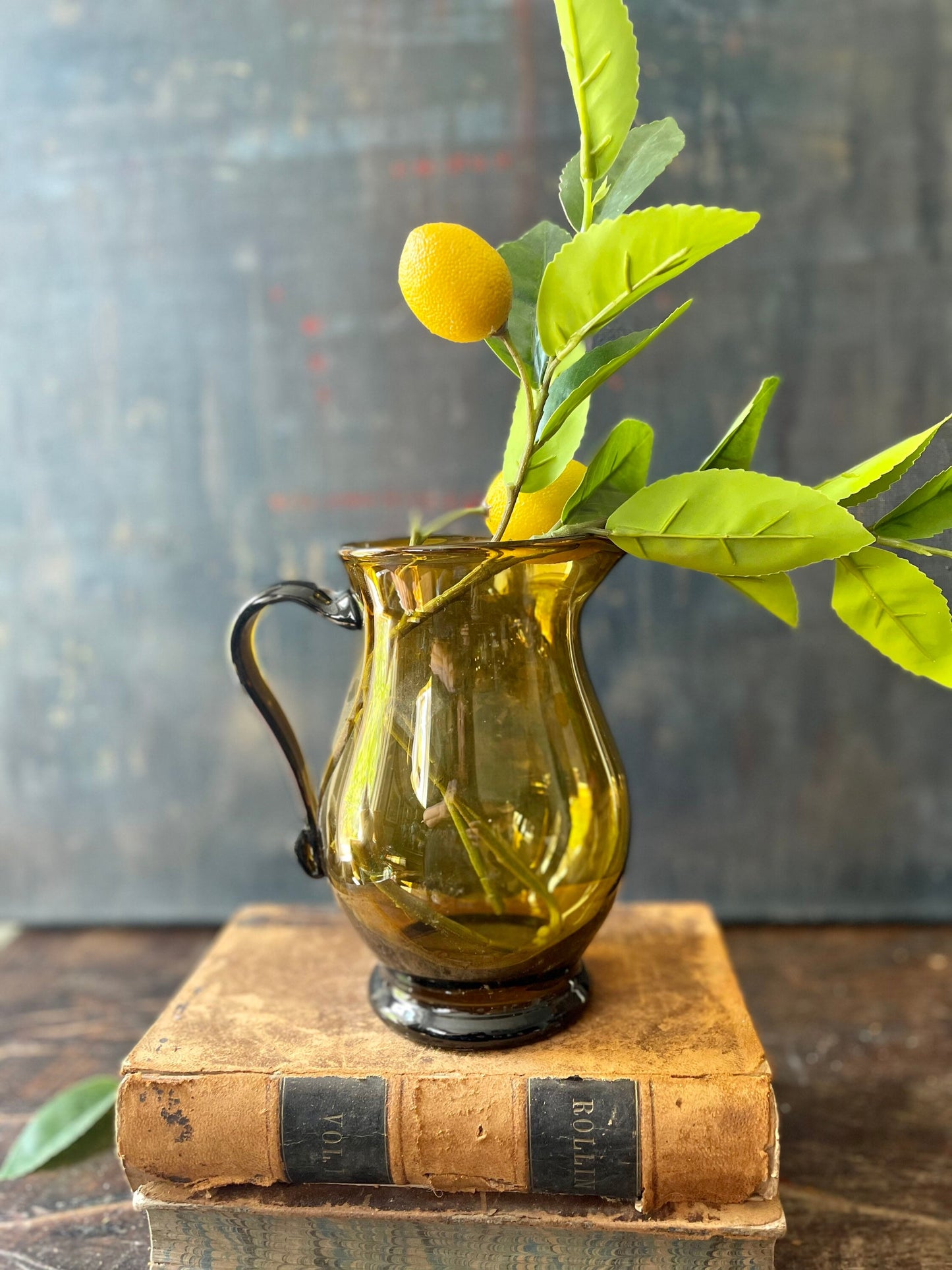 Vintage Amber Handblown Glass Pitcher Barware Entertaining