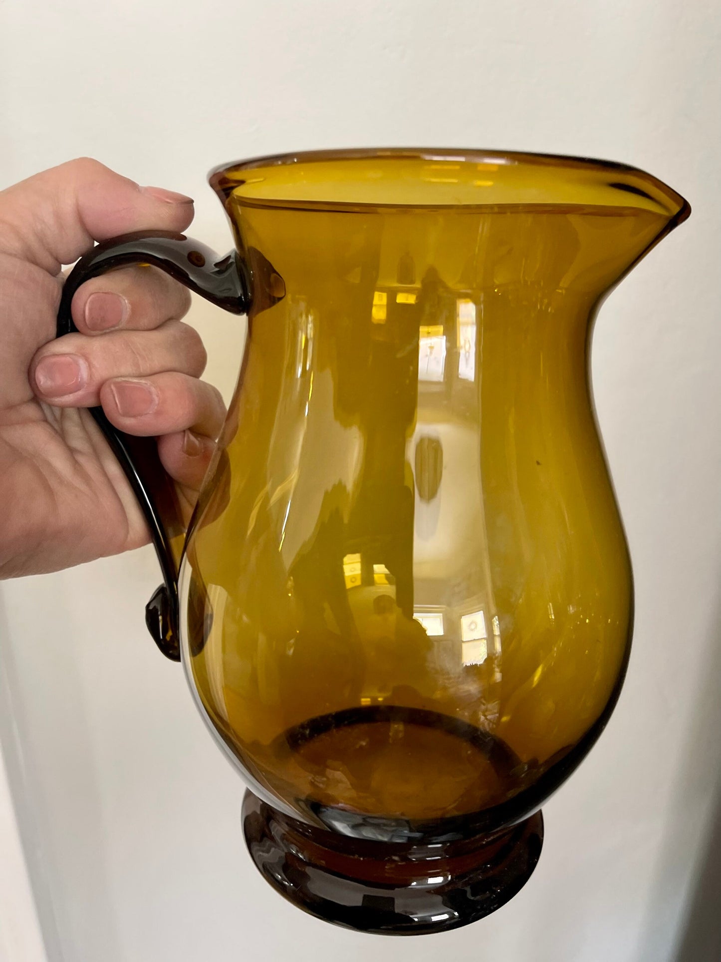 Vintage Amber Handblown Glass Pitcher Barware Entertaining