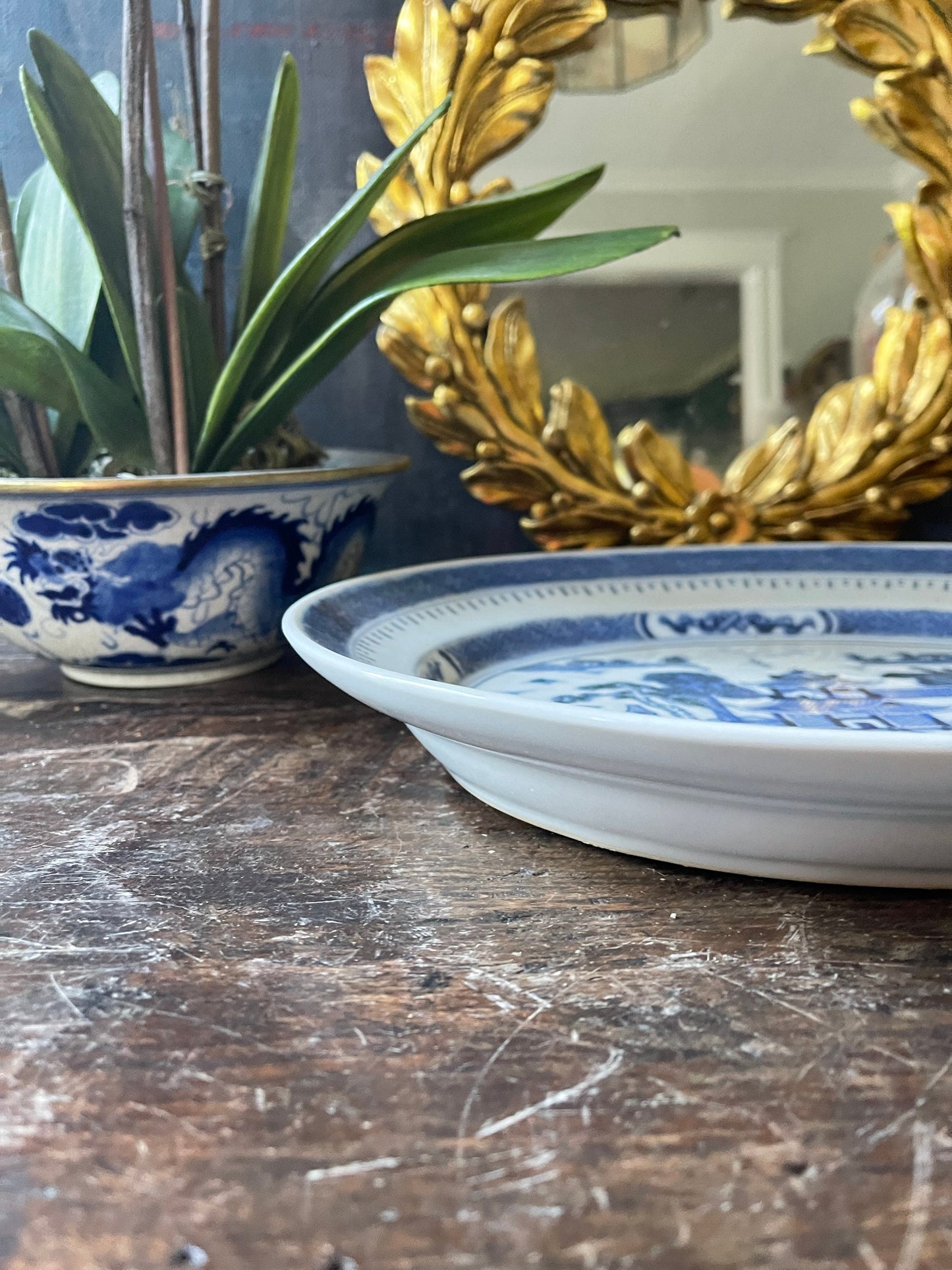 Blue and White Chinese Pagoda 13” Platter Chinoiserie Chic