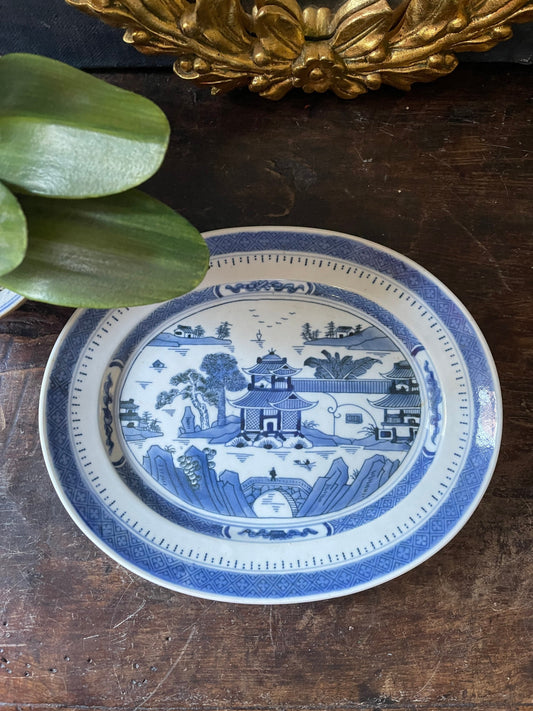 Blue and White Chinese Pagoda 13” Platter Chinoiserie Chic