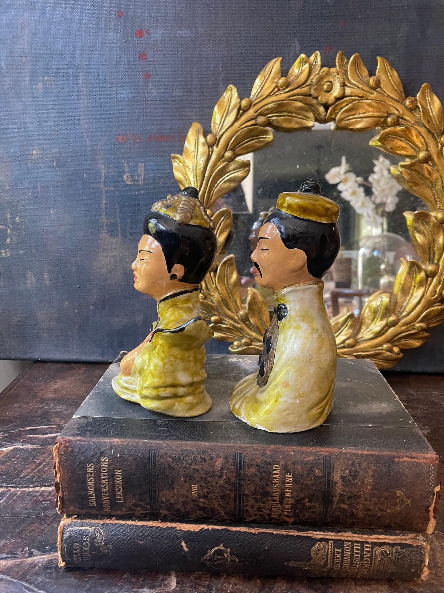 Pair of Asian 6” Chalkware Statue Busts