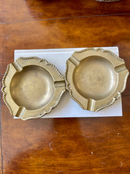 Pair of Vintage Brass Ashtrays with Rope Edge Nautical Boating Decor