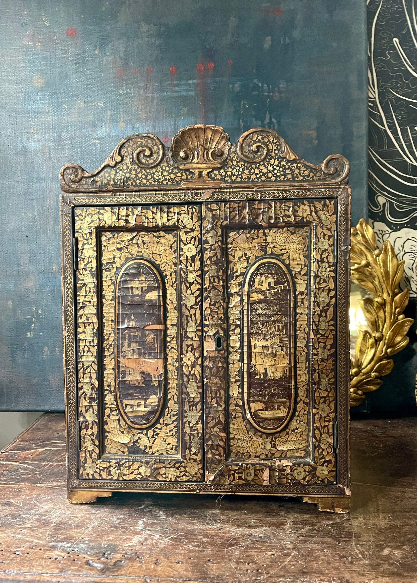 19th Century Chinese Export Lacquer Table Cabinet Qing Period