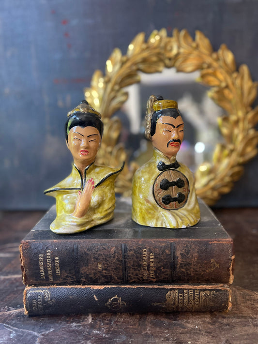 Pair of Asian 6” Chalkware Statue Busts