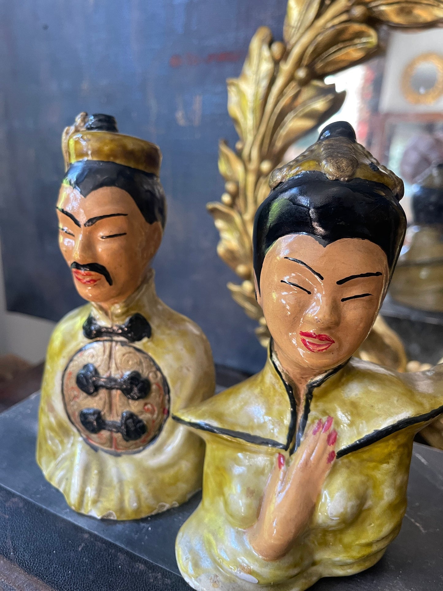 Pair of Asian 6” Chalkware Statue Busts