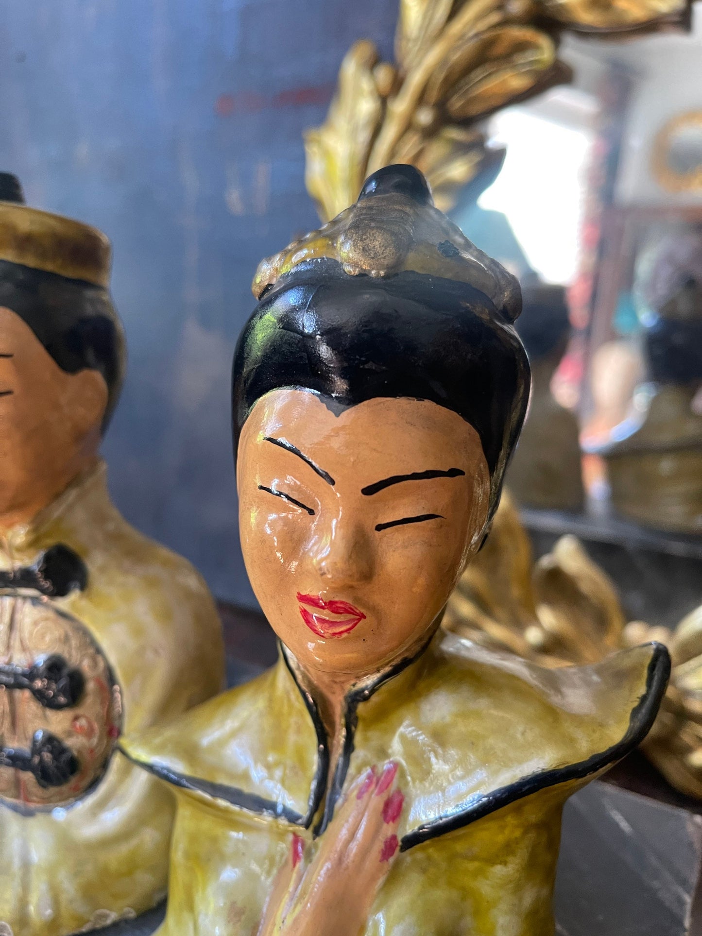 Pair of Asian 6” Chalkware Statue Busts