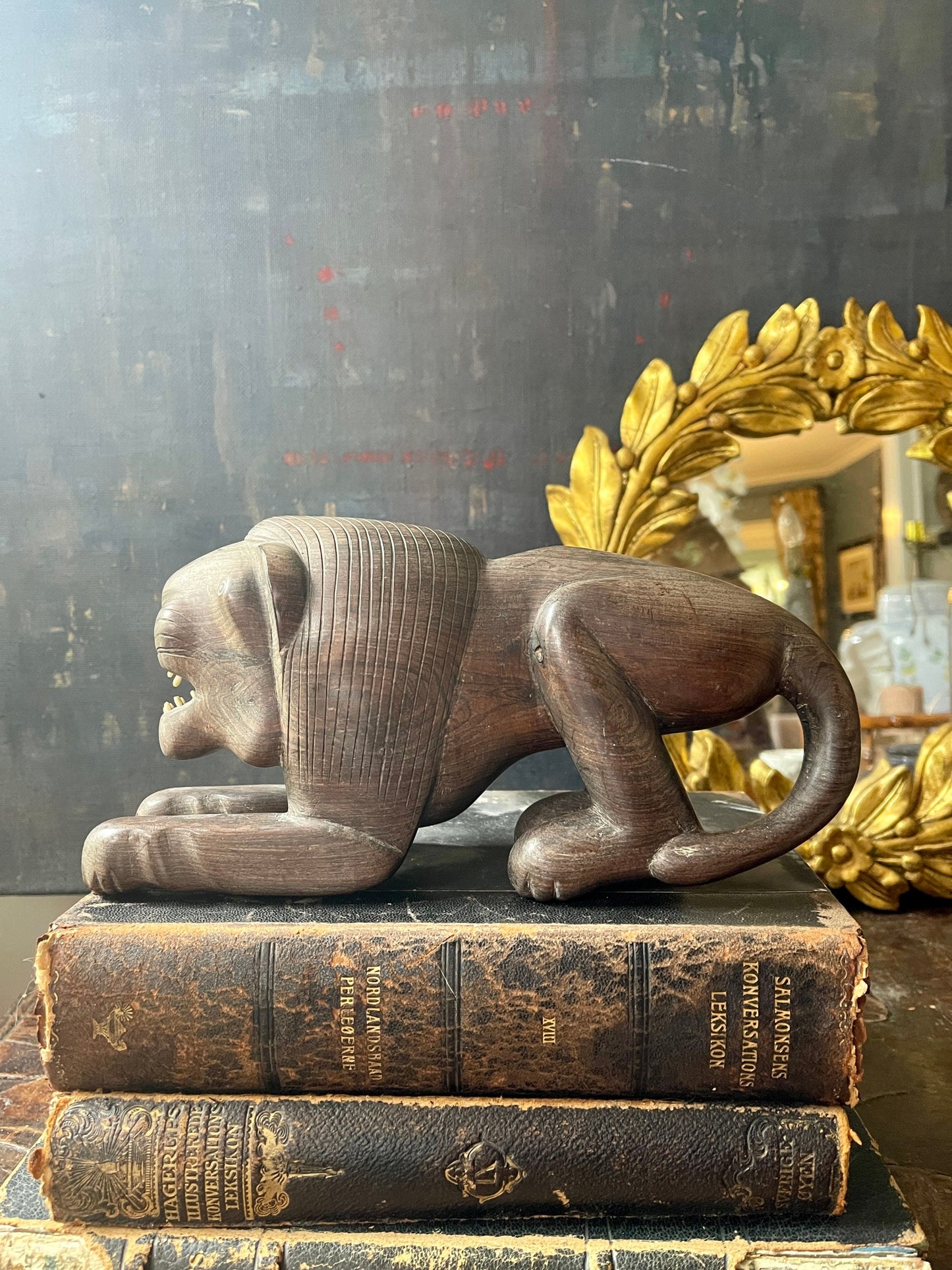 Vintage African Wood Carved Lion