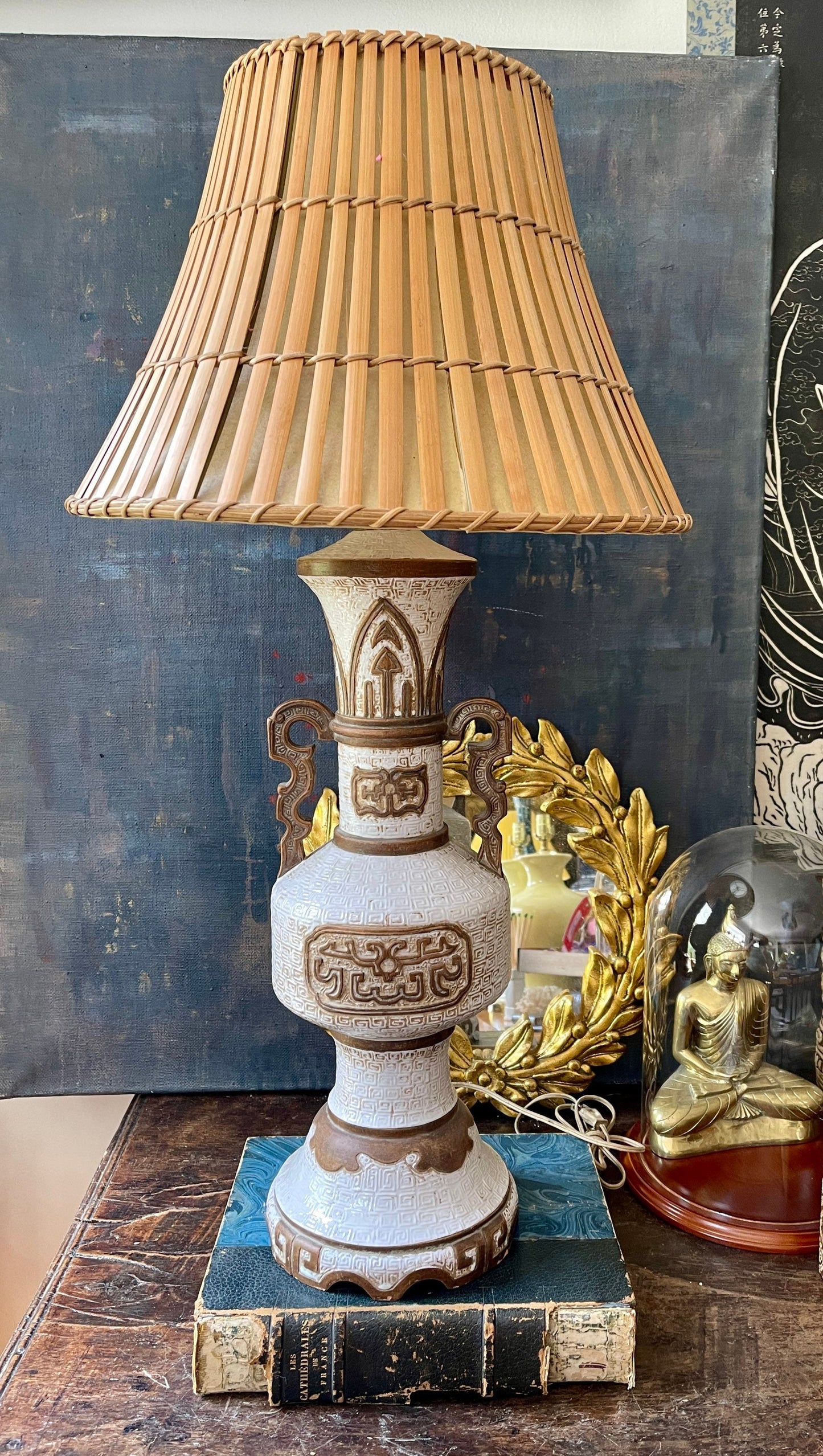 1960s Vintage Italian Terracotta Lamp in the style of James Mont